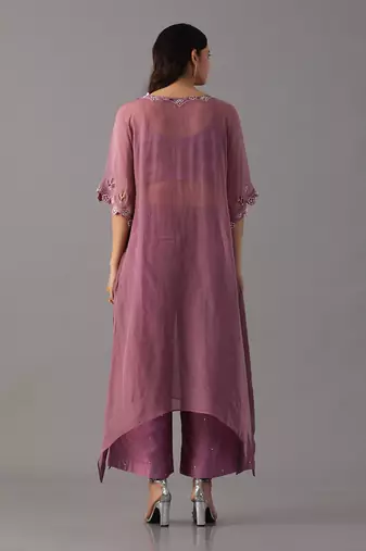 Onion pink hand embroidered  kurta with bustier and palazzo