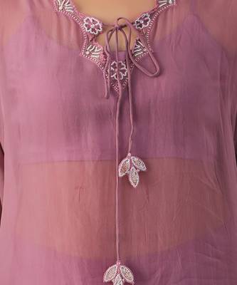 Onion pink hand embroidered  kurta with bustier and palazzo 5