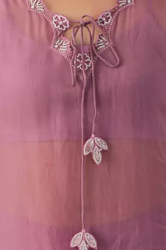 Onion pink hand embroidered  kurta with bustier and palazzo