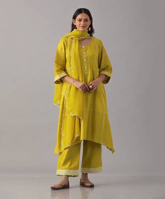 Yellow chanderi silk kurta set 3