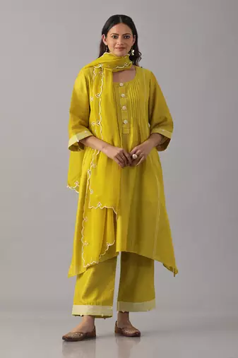 Yellow chanderi silk kurta set