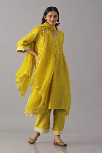 Yellow chanderi silk kurta set