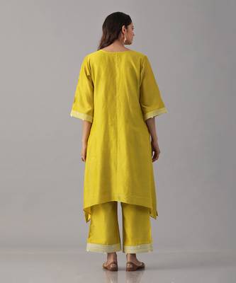 Yellow chanderi silk kurta set 5