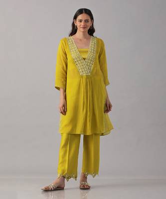 Yellow organza  tunic set 1