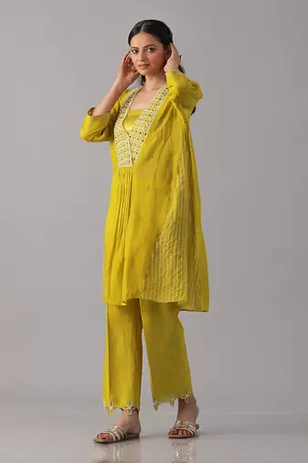 Yellow organza  tunic set