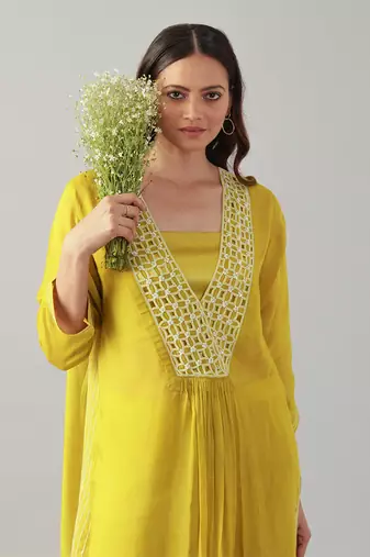 Yellow organza  tunic set
