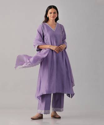 Lilac chanderi silk kurta set 1