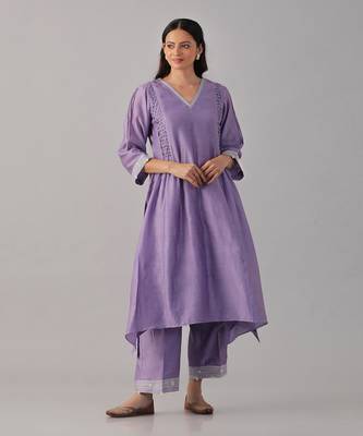 Lilac chanderi silk kurta set 2