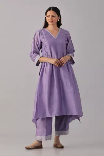 Lilac chanderi silk kurta set