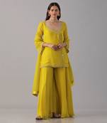 Yellow organza embroidered sharara set