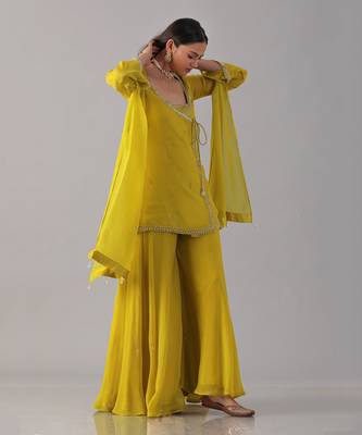 Yellow organza embroidered sharara set 2