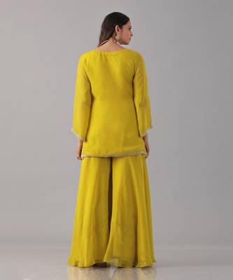 Yellow organza embroidered sharara set 4