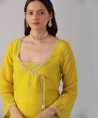 Yellow organza embroidered sharara set 5