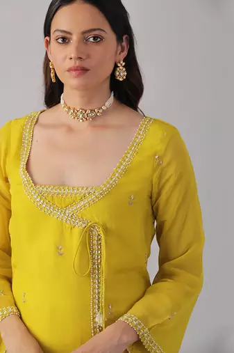Yellow organza embroidered sharara set