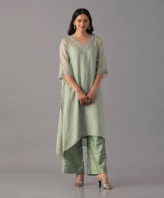 Mint hand embroidered  kurta set 1