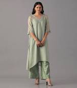 Mint hand embroidered  kurta set