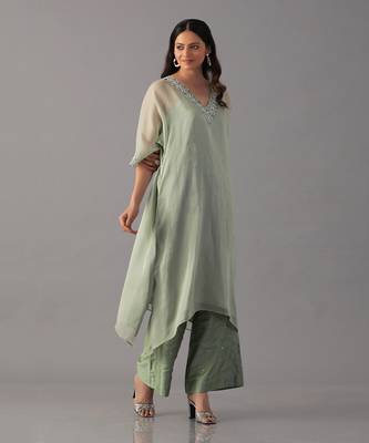 Mint hand embroidered  kurta set 2