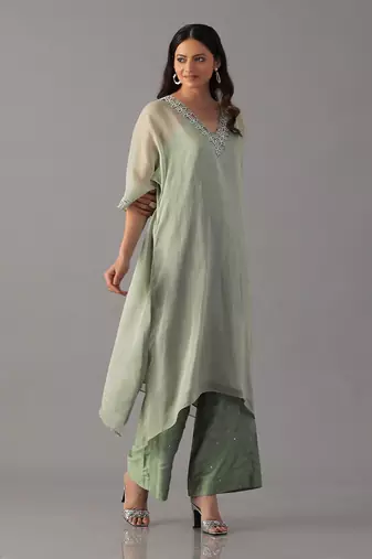 Mint hand embroidered  kurta set