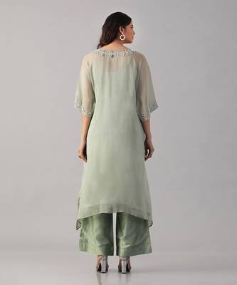 Mint hand embroidered  kurta set 3