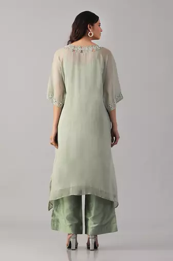 Mint hand embroidered  kurta set