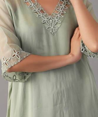 Mint hand embroidered  kurta set 4