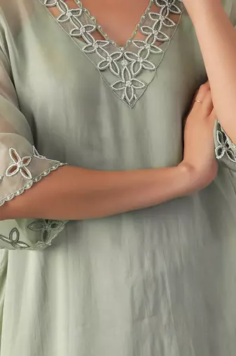 Mint hand embroidered  kurta set