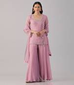 Pink organza embroidered sharara set
