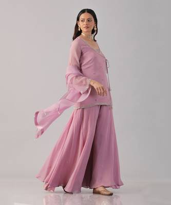 Pink organza embroidered sharara set 2