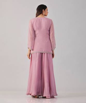 Pink organza embroidered sharara set 3