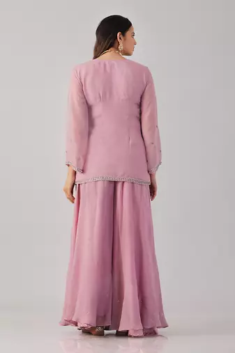 Pink organza embroidered sharara set