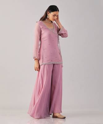 Pink organza embroidered sharara set 4