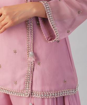 Pink organza embroidered sharara set 5