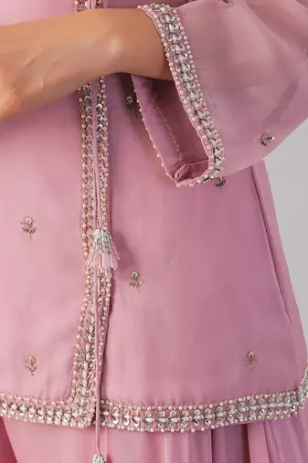 Pink organza embroidered sharara set