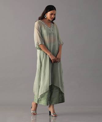 Mint hand embroidered  kurta with bustier and palazzo 2
