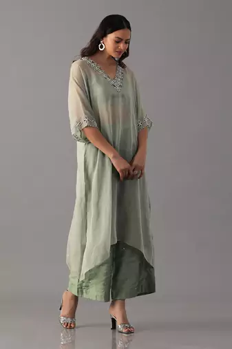 Mint hand embroidered  kurta with bustier and palazzo