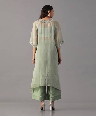 Mint hand embroidered  kurta with bustier and palazzo 3