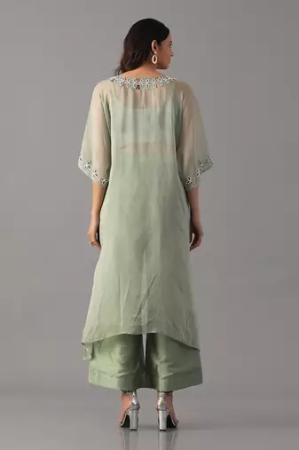 Mint hand embroidered  kurta with bustier and palazzo