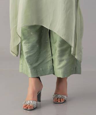 Mint hand embroidered  kurta with bustier and palazzo 5