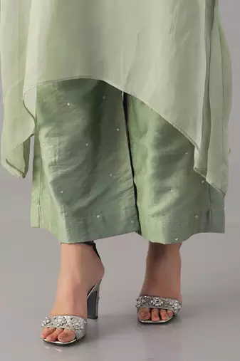 Mint hand embroidered  kurta with bustier and palazzo