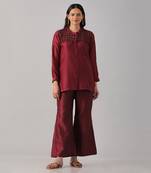 Wine embroidered shirt  with pants