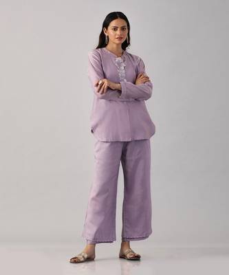 Lilac embroidered shirt  with pants 1