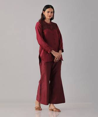 Wine embroidered shirt  with pants 3