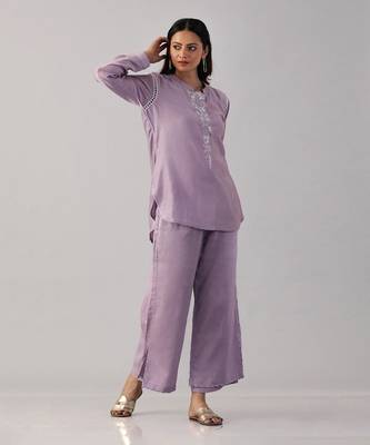 Lilac embroidered shirt  with pants 2