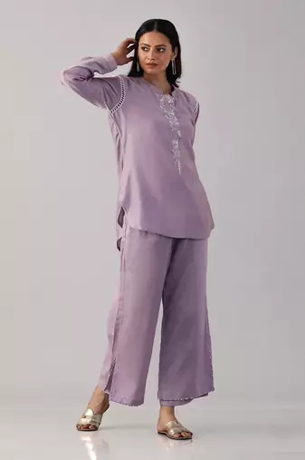 Lilac embroidered shirt  with pants