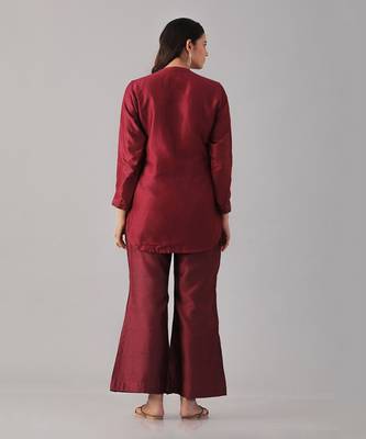 Wine embroidered shirt  with pants 4