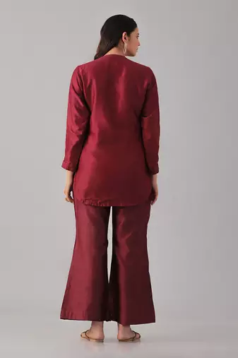 Wine embroidered shirt  with pants