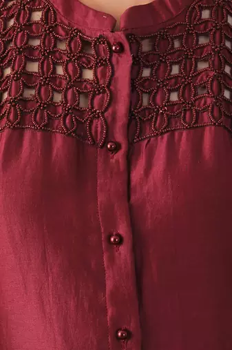 Wine embroidered shirt  with pants