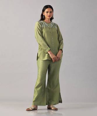 Green embroidered shirt  with pants 1