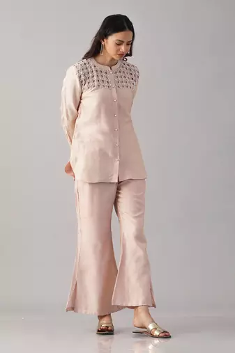 Pink embroidered shirt  with pants