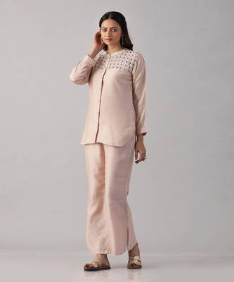 Pink embroidered shirt  with pants 3